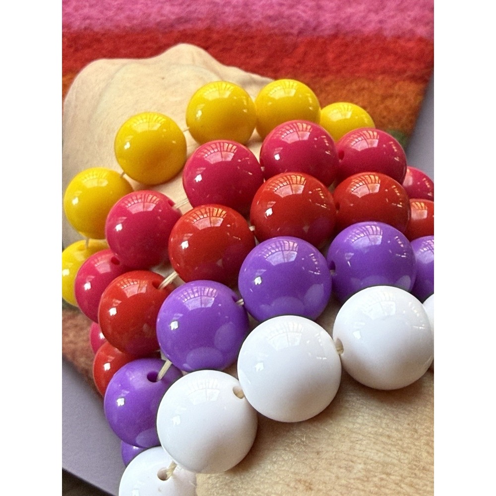 Vintage Chunky Acrylic Bead Stretch Bracelet Lot Rainbow Ball Stackable Y2K
